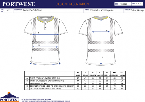 Tricou polo pro, pentru femei, portocaliu/gri, PW3, Portwest